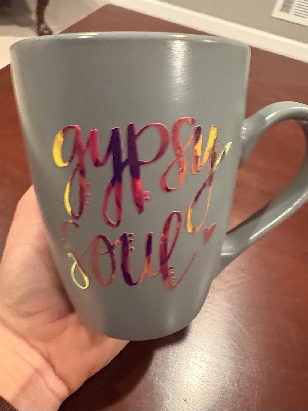 Gypsy Soul Iridescent Script Ceramic Mug - Gray